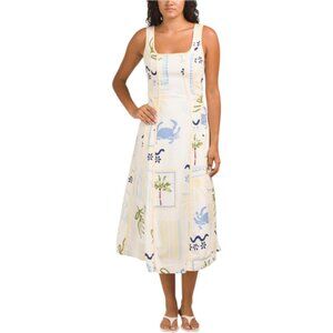 CAROLINE CONSTAS Linen Blend Printed Midi Dress